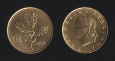 20 LIRE 1972 RAMO DI QUERCIA -