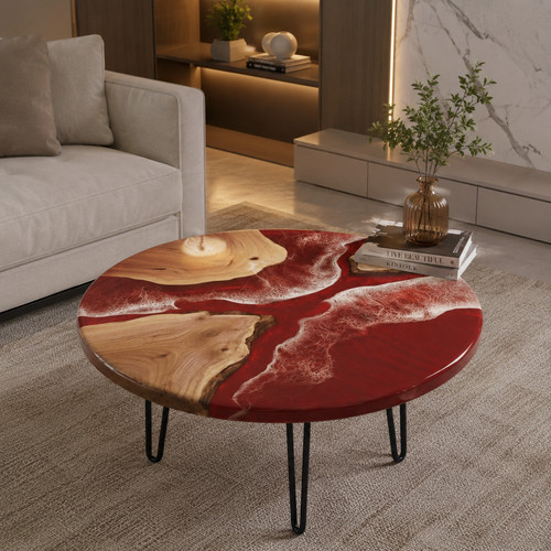 Tavolo rotondo rosso resina