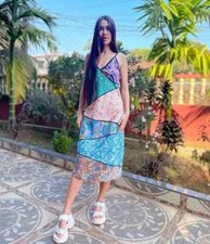 Patchwork slip dress with