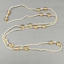 Collana Stazione Sautoir Vintage Crema Semi Perline Champagne Vetro Iridescente 35"