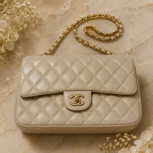 Borsa beige trapuntata catena