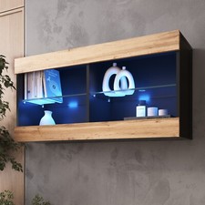 komodee Vetrina Sospesa Tivoli Horizontal 100, Nero, Bianco, Rovere, LED Opzione