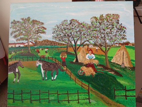 Quadro naif cavalli fienili - quadro,