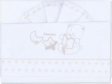 Completo Lenzuolo per Culla/Carrozzina Ricamato + Sotto Con Elastici E Federa, P