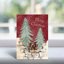 Chocolate Brown Dachshund Merry Christmas Greeting Card | Dog Lover Festive Gift