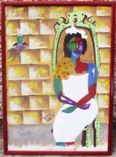 REYES CARTAS -LA DONNA DEI COLORI- VECCHIO, PARTICOLARISSIMO QUADRO DIPINTO OLIO