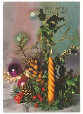 1980 centrotavola natalizio con candela cartolina vintage auguri di Buon Natale