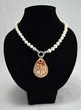 N4703 BELLISSIMA COLLANA GIROCOLLO CAMMEO FIORI VERE PERLE di FIUME BIANCHE