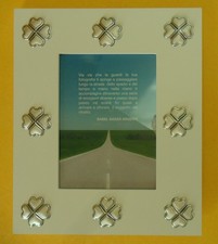 PORTAFOTO ARGENTO LEGNO cm25x30x2 QUADRIFOGLIO PORTAFORTUNA FOTO cm13x18