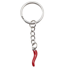 Portachiavi Portafortuna Corno Cornetto Rosso Acciaio inox argento idea regalo