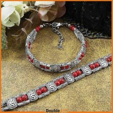 Bracciale Tibetano Rosso Uomo Donna Braccialetto Regolabile Etnico con Perline