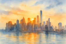New York Sunrise acquerello