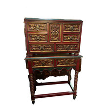 stipo doppio corpo, metà XX secolo, finemente pannellato con riporti in legno