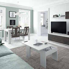 Tavolino salotto bianco in legno piano elevabile tavolo soggiorno contenitore