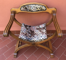 Antica Sedia Savonarola in legno massello seduta velluto Made Italy Vintage '60