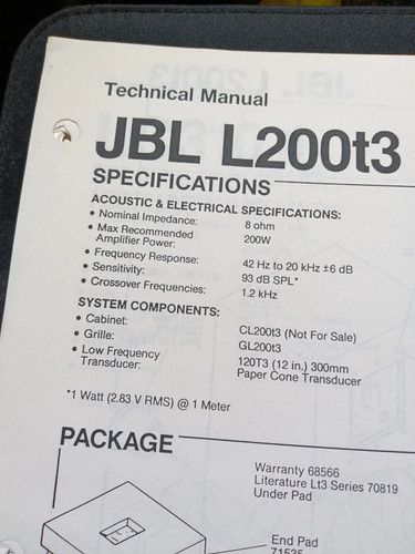 Jbl l200t3 altoparlanti - l200t3,