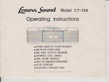 LENOXX SOUND MODEL CT-725 OPERATING INSTRUCTIONS 1986 - IN INGLESE