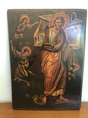 Antico icona dipinta legno - dipinta,