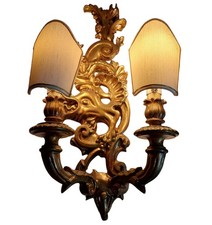 Coppia Applique In Legno Dorato 