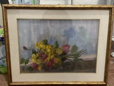 Olio Su Tela Mazzo Di Fiori 64x49cm Con Cornice