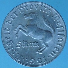 GERMANIA WESTFALIA 5 MARCHI 1921 NOTGELD ALLUMINIO NUMISMATICA COLLEZIONE