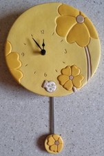 THUN OROLOGIO A PENDOLO DA PARETE - GIALLO - CON FIORI E COCCINELLA - NO SCATOLA