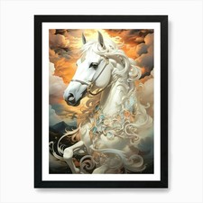 White Horse Art Print Framed