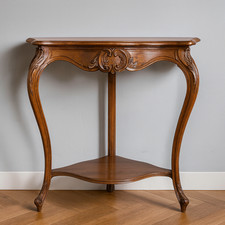 Rara console angolare curva stile Luigi XV in noce