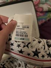 Converse All Star Basse Bianche Con Stelle Nere, Nuove Mai Usate Con Cartellino