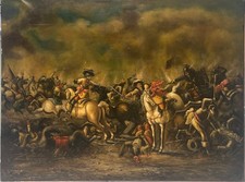 Dipinto olio su tela, Battaglia, XX secolo