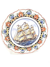 Delft Piastra da Muro Schiffsmotiv Barca a Vela Fregata Vintage Fatto Mano Rari