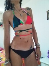 Bikini Costume Da Bagno Donna Shein Triangolo Lacci Lunghi Multicolore Slip Nero