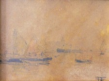 Pietro FRAGIACOMO (Trieste 1856 - Venezia 1922) LAGUNA di VENEZIA su cartoncino
