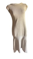 Brunello Cucinelli Sweater Dress Womens Medium Tan Beige Linen Silk Sequin