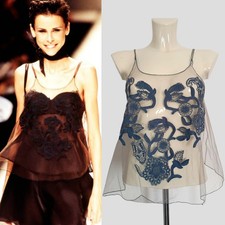 Giorgio Armani Spring 1995 Runway Floral Embroidery Transparent Sheer Mesh Top