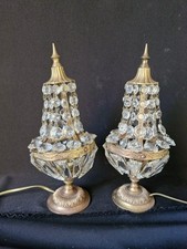 Antica coppia di lampade da tavolo vintage in ottone francese cristalli stile impero comodino 