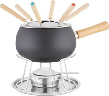 SET FONDUTA 12 PEZZI BOURGUIGNONNE EVA NERO OPACO 6 FORCHETTE MANICO LEGNO