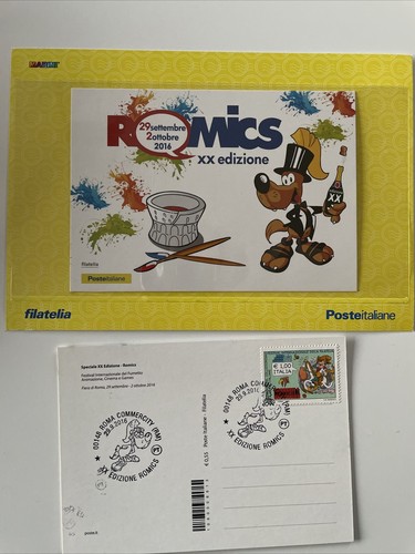 Cartolina con annullo romics - con,