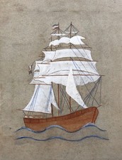 Tre alberi, barca, acquerello