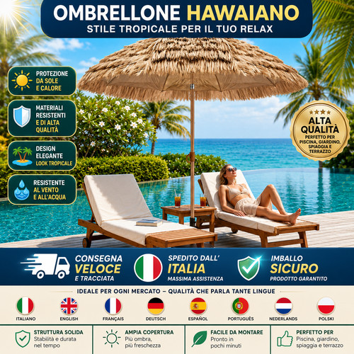 Ombrellone hawaiano paglia - in,