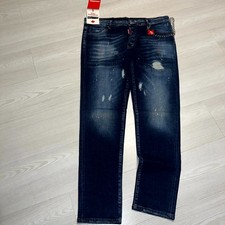 Dsquared2 Jeans Uomo 42x32 Ladoga Blu Denim Splatter Vernice Anticato Slim Fit