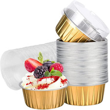 Pirottini Da Forno in Alluminio Con Coperchi, 50 Pezzi, Color Oro, per Dessert, 