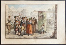 Bartolomeo Pinelli 1809 stampa antica casotto burattini roma colori originali