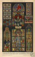 1893 Stampa Antica = VETRATE CATTEDRALI Chartres Brugge = CROMOLITOGRAFIA