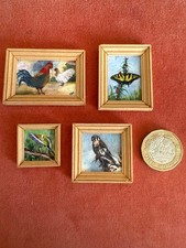4 dipinti in miniatura dipinti a mano con cornice di animali di Kay A Burton 2006