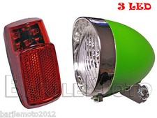 KIT Fanale Luce Anteriore Verde + Posteriore 3 LED Bici Olanda - R - Graziella