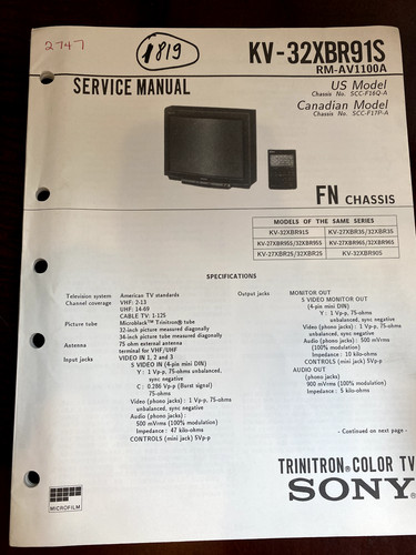 Sony 32xbr91s kv32xbr91s - sony, kv-32xbr91s