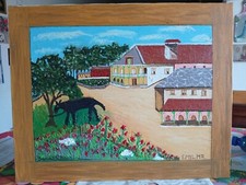 Quadro Naif Cavallo legato all'albero. 40x50. Senza cornice e vetro. 