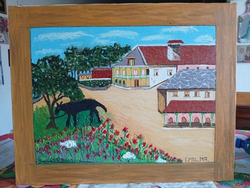 Quadro naif cavallo legato - naif,