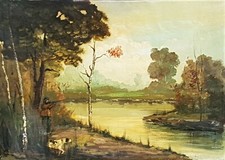 Renzo Piovesana (Migliarino ( FE) 1926 Torino 1977). Cacciatore con cane. Olio